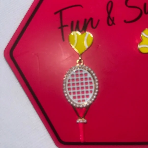 Heart Tennis Ball & Tennis Racket Earrings - Picture 2 of 3
